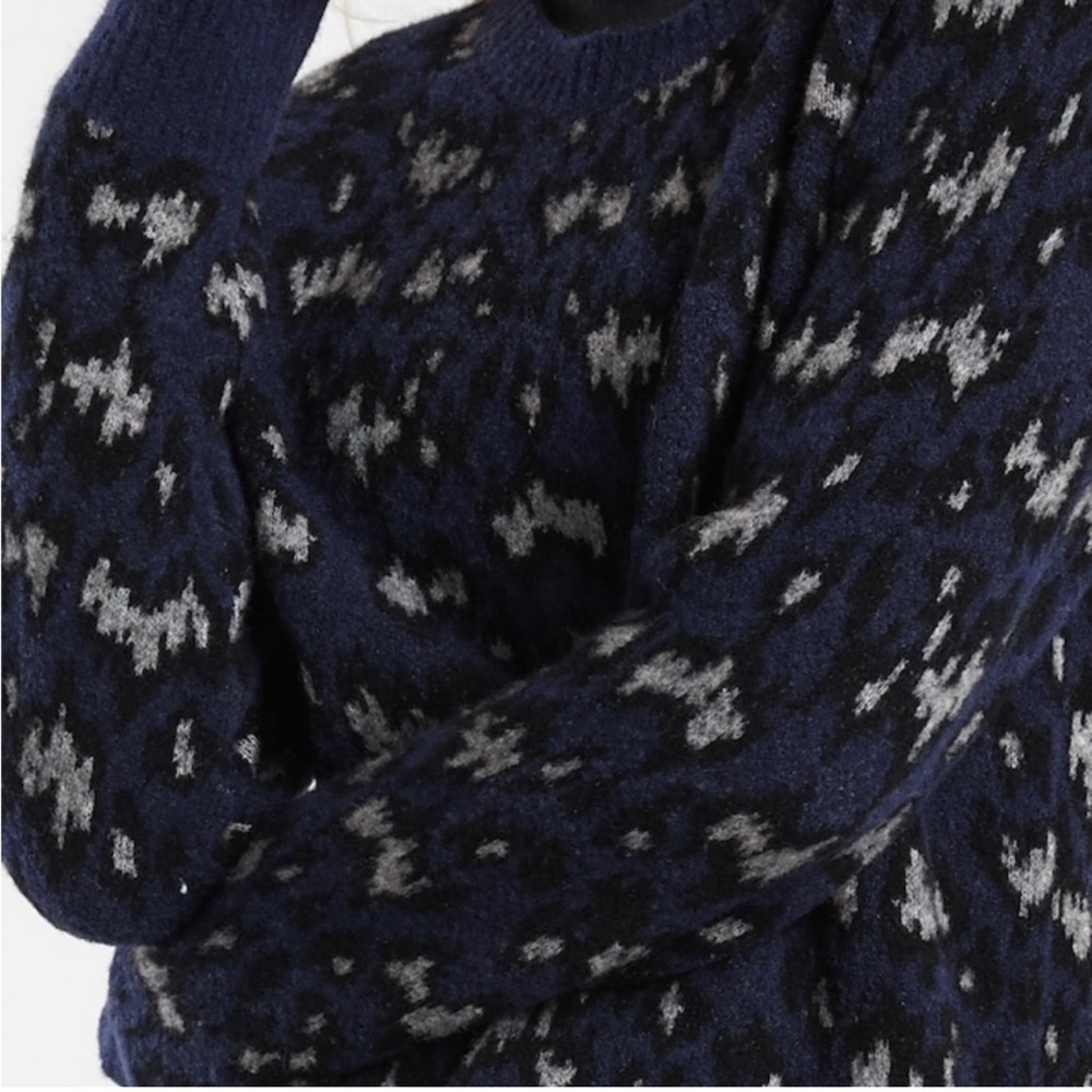 NWOT Athleta Hawthorne Textured Leopard Print Merino Wool Blend Crew Sweater 1X - Picture 2 of 7